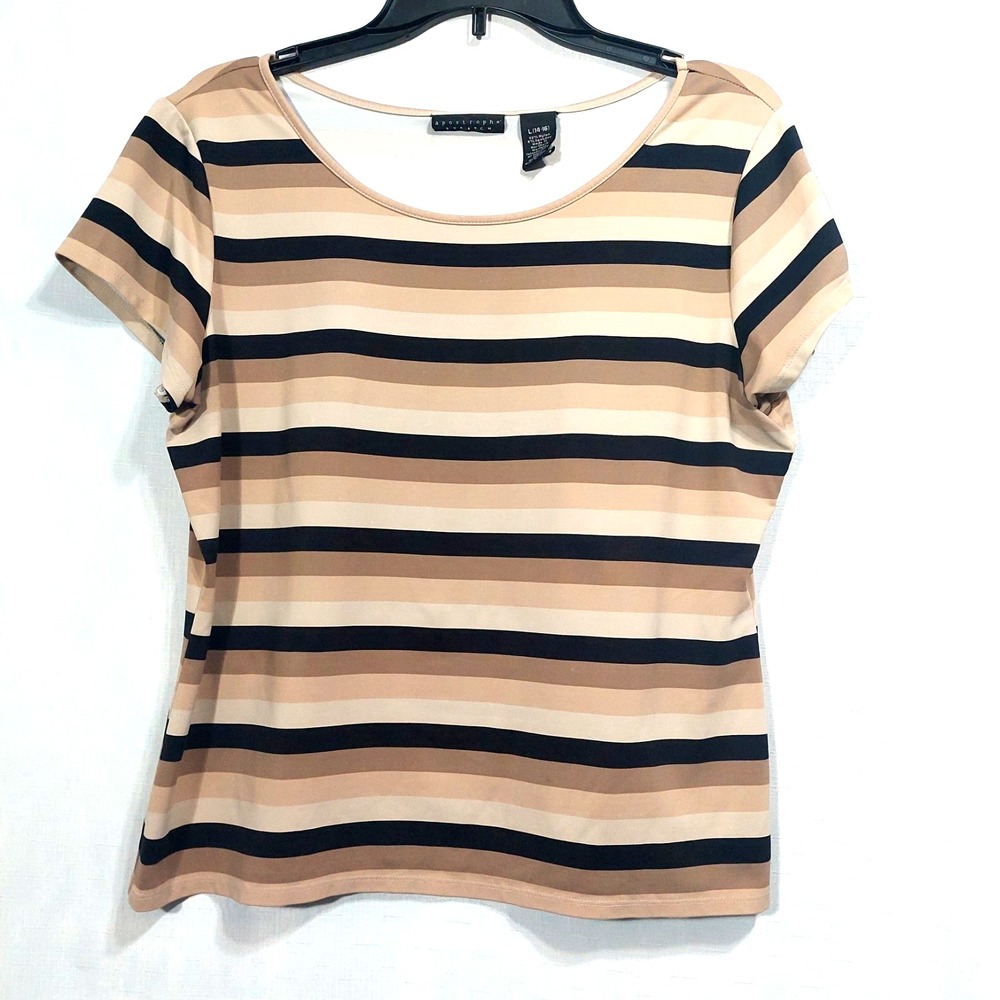 Apostrophe Stretch Womens Popover Blouse Large14-16 Stretch Striped Short Sleeve